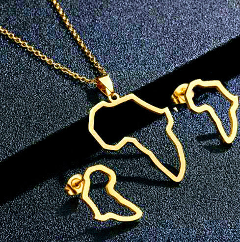 africa map gold plated jewelry set