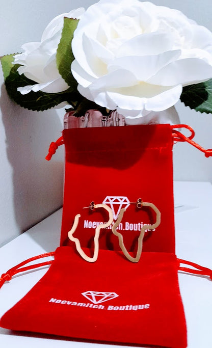 Boucles d'Oreilles "Carte d'Afrique" en Plaqué Or 14 karat