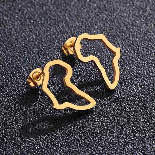 Boucles d'Oreilles mini "Carte d'Afrique" en Plaqué Or 14 karat