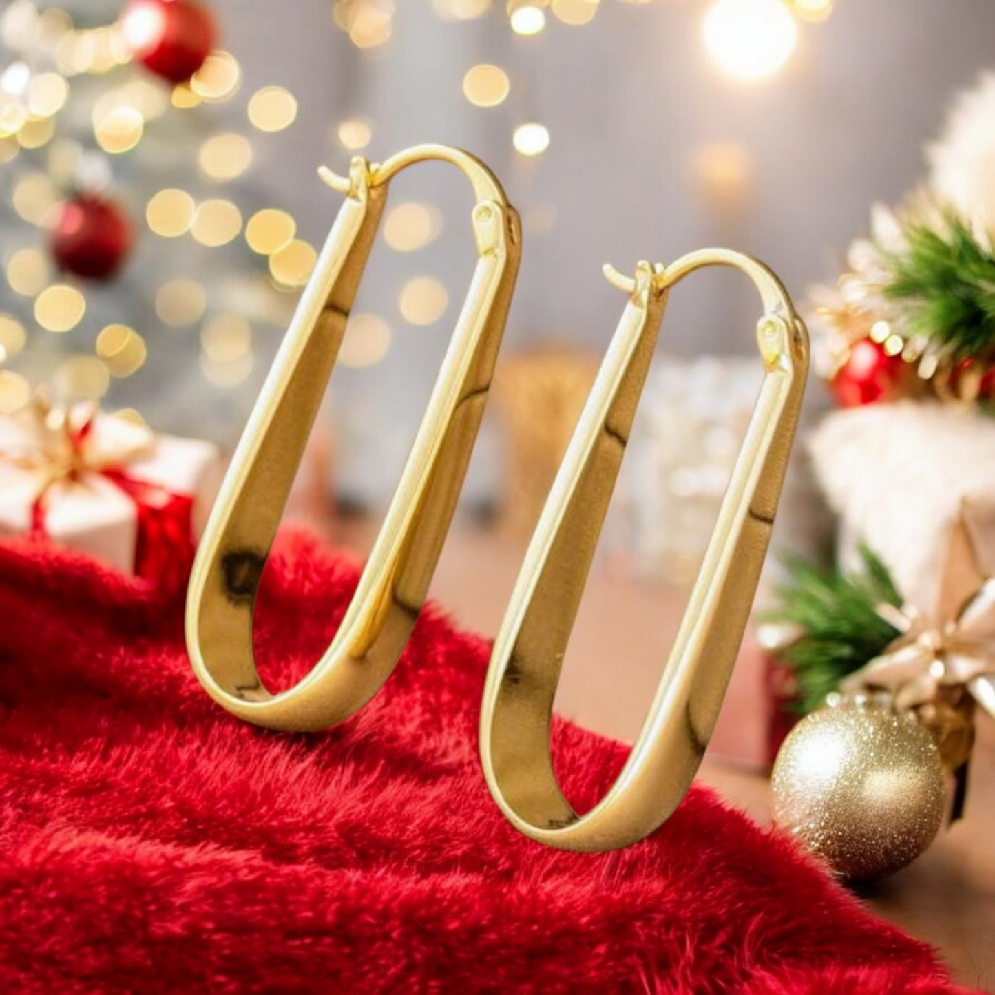 Boucles d'Oreilles Créoles minimaliste effet Trombone: Plaqué Or 18 Carats